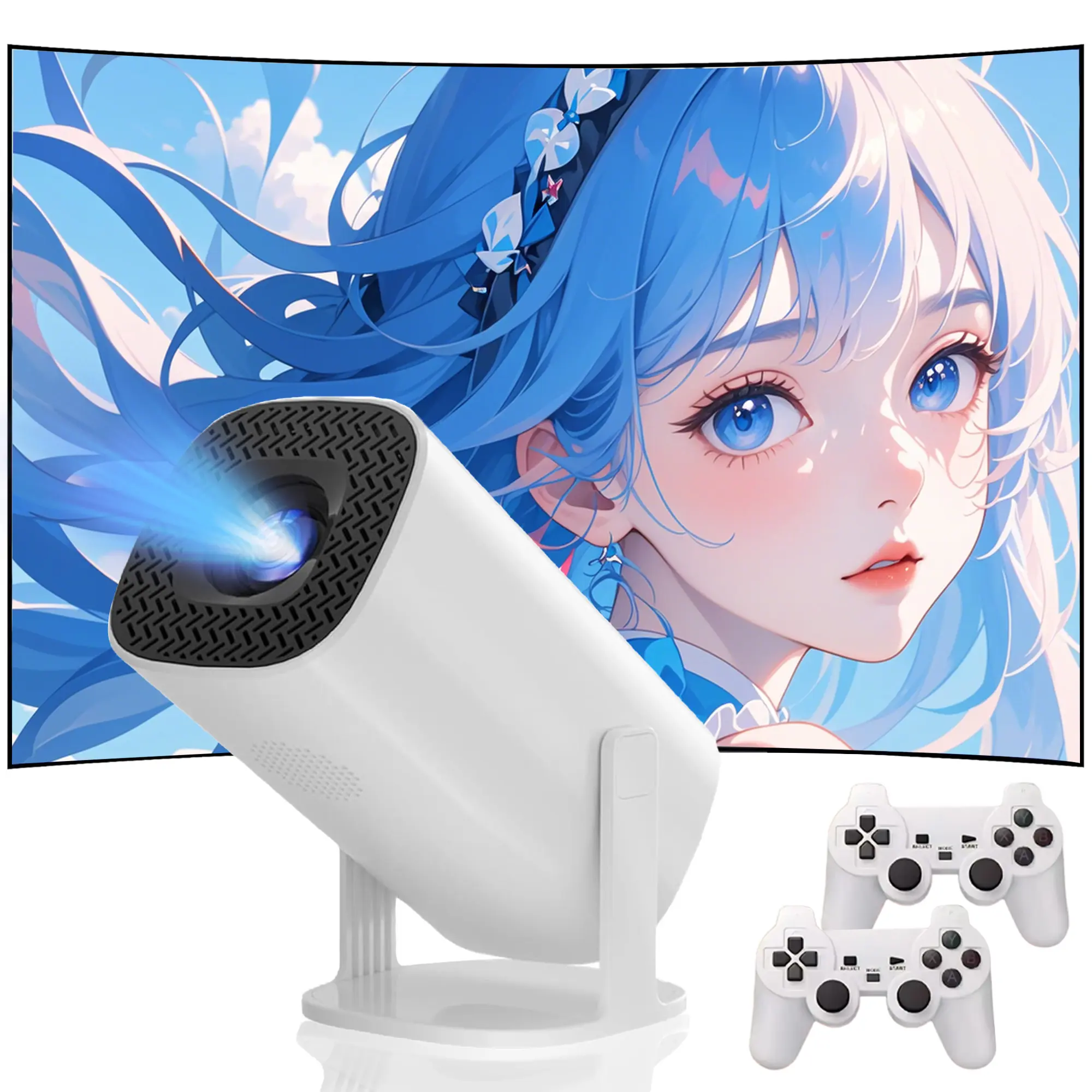 P30 Max Projector and Game With 2 Wireless Controllers, Video Game Console Compatible with Retro Games 15000+ Games, 4k Smart Plus HD Auto Keystone Correction Movie Projector with 14 Emulators (P30 MAX-64G)
