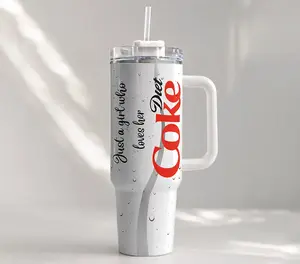 Just A Girl Who Loves Her Diet Coke 40oz Tumbler With Handle, Vintage Diet Coke Stainless Steel Insulated Travel Mug, Retro Soda Fan Graphic Cup Gift For Her