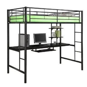 Walker Edison Sunset All Steel Twin/Workstation Double Decker Bed - Black, Indoor All Steel Frame Material Twin Bed, Twin Bed Frame, All Steel Beds