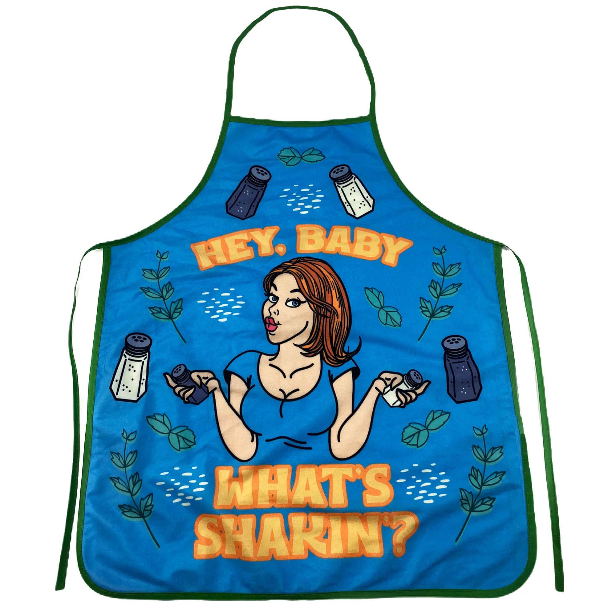 Hey Baby What's Shakin Apron Funny Salt and Pepper Babe Graphic Novelty Kitchen Smock Funny Aprons Adjustable Household Items Graphic Print Funny Food Cover Grilling Apparel for Men Blue