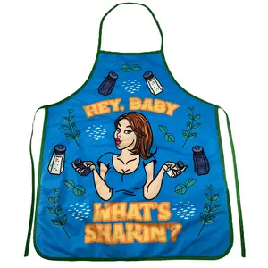 Hey Baby What's Shakin Apron Funny Salt and Pepper Babe Graphic Novelty Kitchen Smock Funny Aprons Adjustable Household Items Graphic Print Funny Food Cover Grilling Apparel for Men Blue
