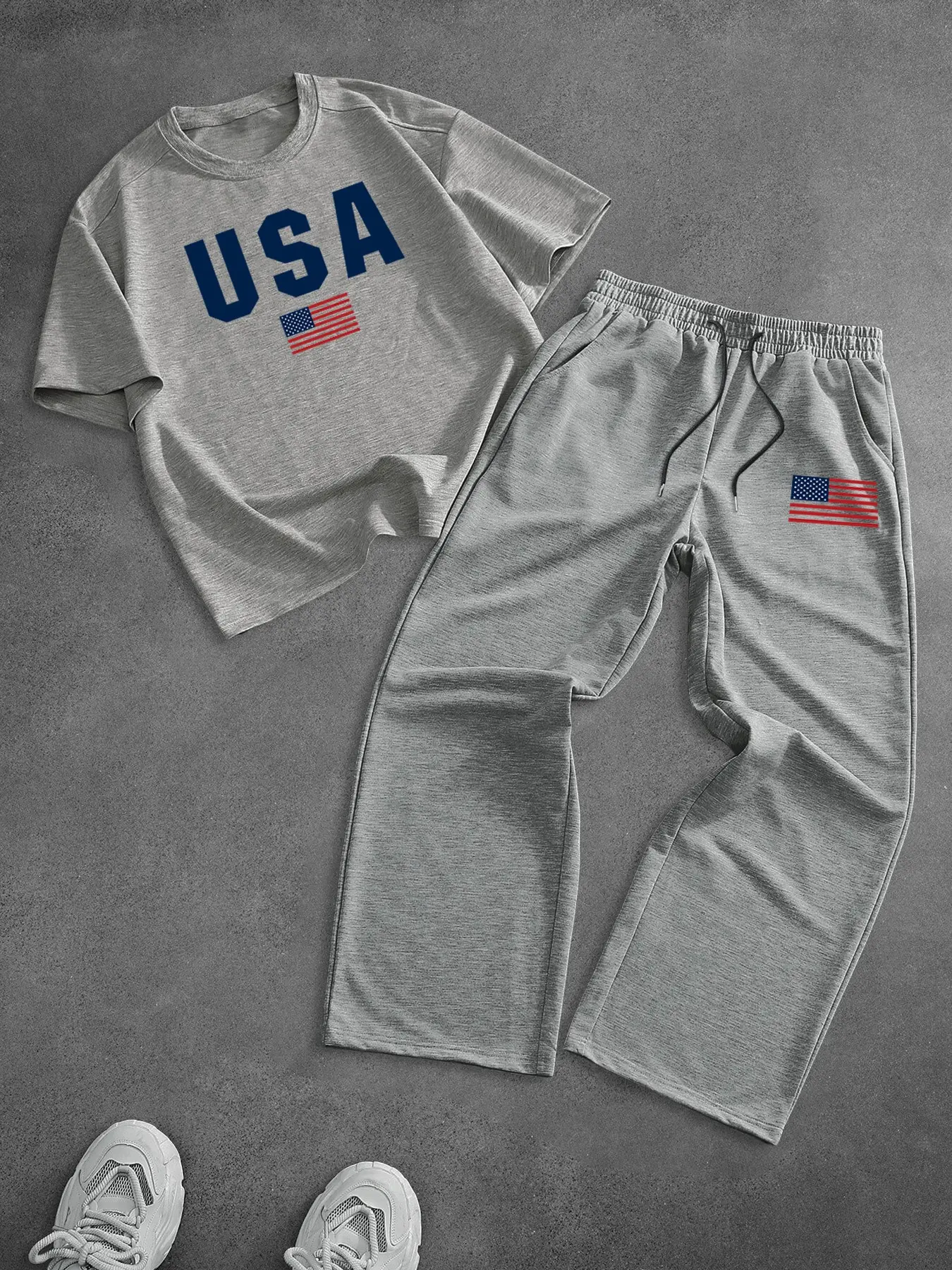 Men's two-piece set: a Graphic printed short-sleeved T-shirt and a pair of drawstring trousers. Casual style, loose and breathable fabric ensures comfortable wear all year round. Makes a great gift.