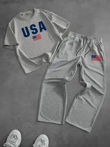 Men's two-piece set: a Graphic printed short-sleeved T-shirt and a pair of drawstring trousers. Casual style, loose and breathable fabric ensures comfortable wear all year round. Makes a great gift.