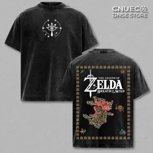 The Legend of Zelda Breath of the Wild Vintage Washed Oversize T-Shirt, Hylian Crest Graphic Tee, Double Printed Back Design, Heavy Cotton Streetwear, Retro Game Unisex Shirt, Gift for Gamers