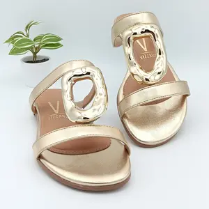 Vizzano Golden Vizzano Sandals with an Oval Design - Elegant Gold Color & Unique Strap Style Shoes