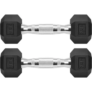 Hex Dumbbells Rubber Coated Cast Iron Hex Black Dumbbell Free Weights for Exercises