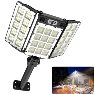 Solar Flood Lights Outdoor, 7000 LM Super Bright Aluminum Arm Solar Lights, 3 Heads Dusk to Dawn LED Dual Motion Sensor Lights, IP65 Waterproof Security Light with 3 Modes for Yard Street Barn