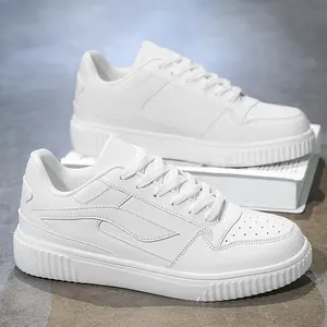Men's Low-Top Leather White Sneakers Lightweight Breathable Sports Shoes Casual Outdoor EVA Soft Sole Comfortable