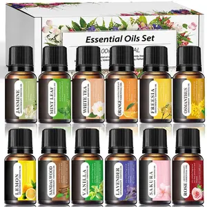 Fruity Essential Oils Set - 10ML Fruit Fragrance Oil for Diffuser Aromatherapy Candle Making - Mint Leaf White Tea Lavender Lemon Orange Osmanthus Vanilla Sakura Rose Freesia Sandalwood Jasmine