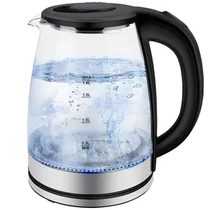 Hot Water Boiler,2L Electric Tea Kettle, Wide Opening Hot Water Boiler with LED Light, Auto Shut-Off & Boil Dry Protection, Glass Black with Removable Lid,Drip-Free Spout Kitchen Outdoorfun Household Appliances Heaters
