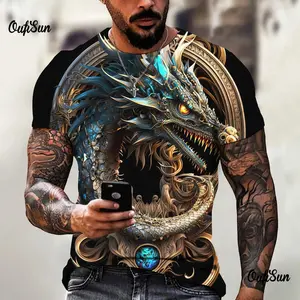 Summer Casual Mens Tops Men'S Dragon T-Shirt Fashion 3D Printed T Shirt Animal Pattern Short Sleeved Oversized Streetwear Tees