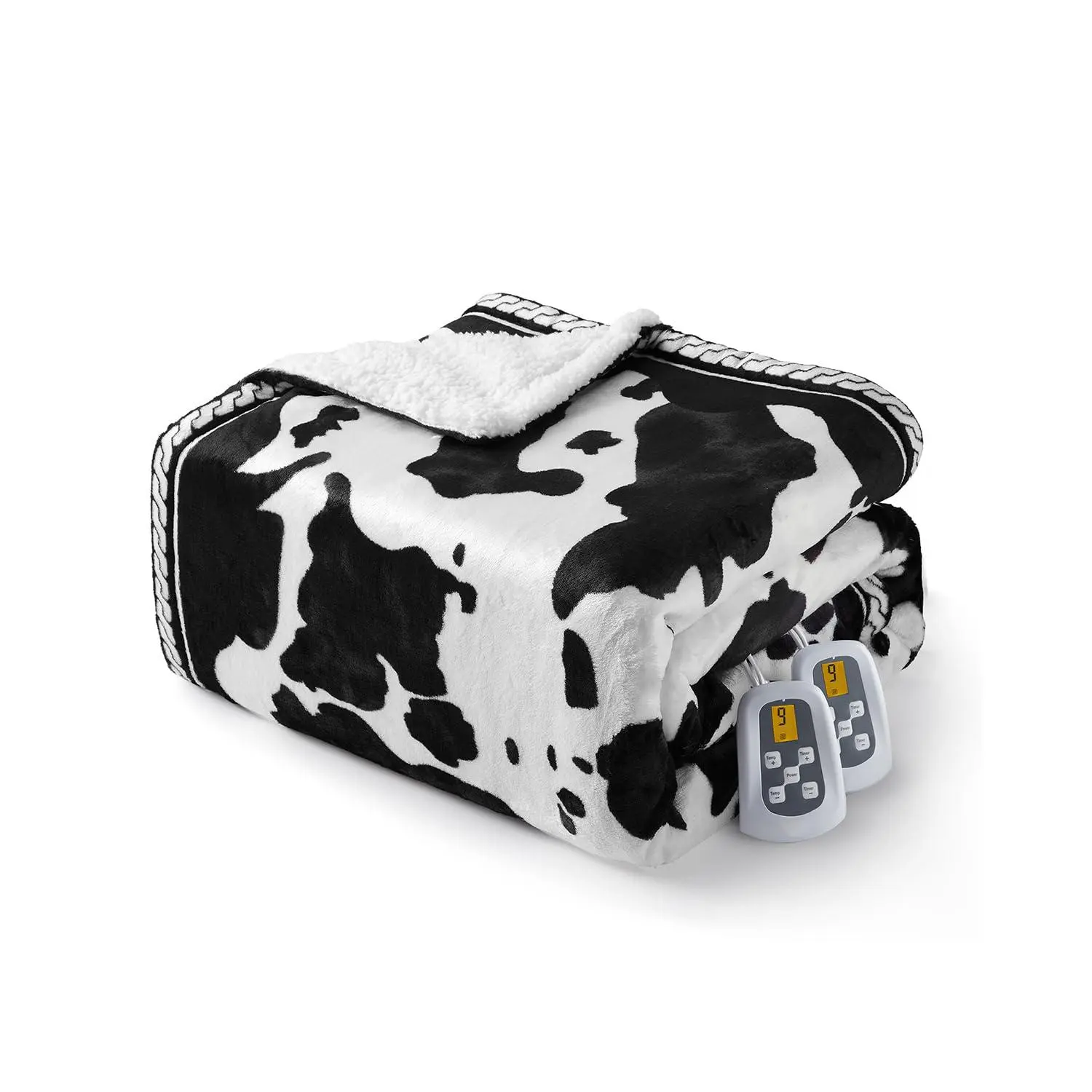 GARVEE 84" x 90"Heated Electric Blanket with LCD Dual Controller, Cow Print Heating Blankets, 10 Heat Levels & 1-12H Time Settings, Machine Washable, Fast Heating,Black and White