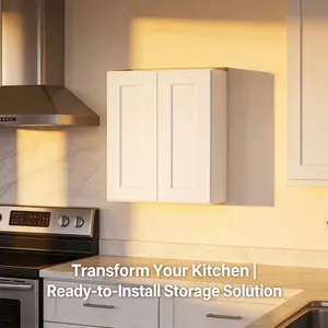 White Shaker Solid Wood Wall Cabinet with Soft-Close Doors Adjustable Shelves 24" Double Door Storage for Kitchen Bathroom Laundry Garage Easy Assembly 24W x 12D x 30H WL