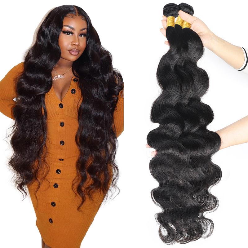 Brazilian Virgin Human Hair Bundles 32inch 34inch 15A Upgrade Premium Quality Body Wave Straight Hair for Quick Weave 1 3 4 Bundles Natural Black Traditional Sew in Extension