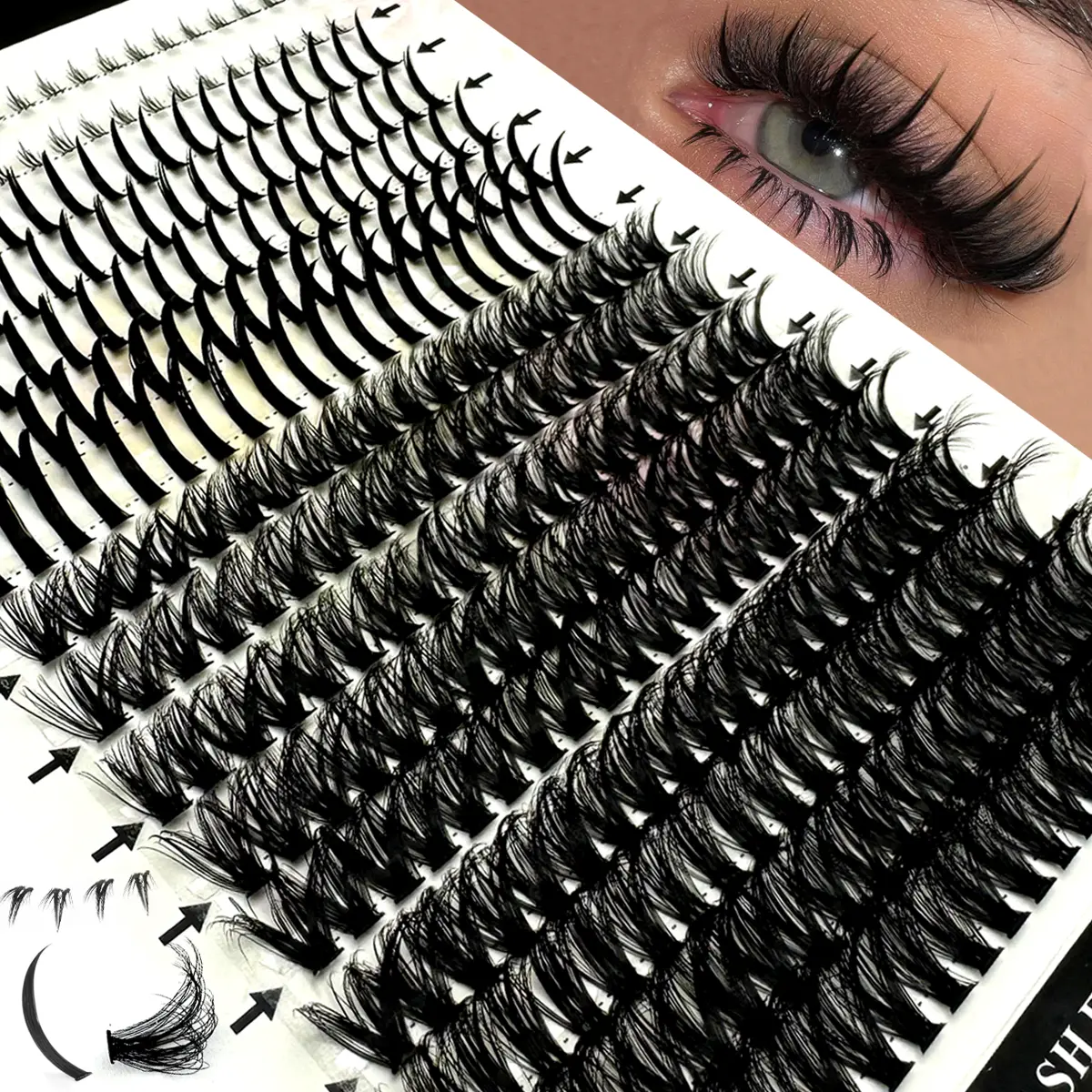 60D 80D 100D Volume Lash Clusters with Spikes and Bottom Lashes DIY Spiky Lash Extension Wispy Eyelash Clusters with Lash Spikes and 5-6mm Bottom Lashes C D Curl Manga Lashes Clusters
