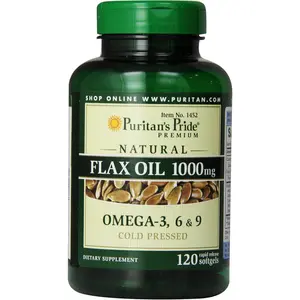 Puritan's Pride Premium Natural Flax Oil 1000 mg Omega-3, 6 & 9 Cold Pressed, 120 Softgels