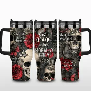 Dark Romance Skull Tumbler 40oz, Morally Grey Era Good Girl 40oz Tumbler, Book Lover Gift