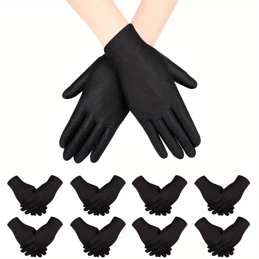 8 Pairs Adult Black Gloves - Soft, Breathable, Simple & Stylish Uniform Gloves for Men, Women - Ideal for Military Parades, Banquets