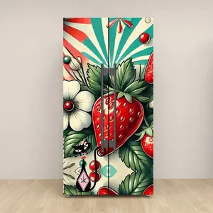 Atomic Cat Vintage Strawberry Retro Mod Self Adhesive Refrigerator Wrap Set
