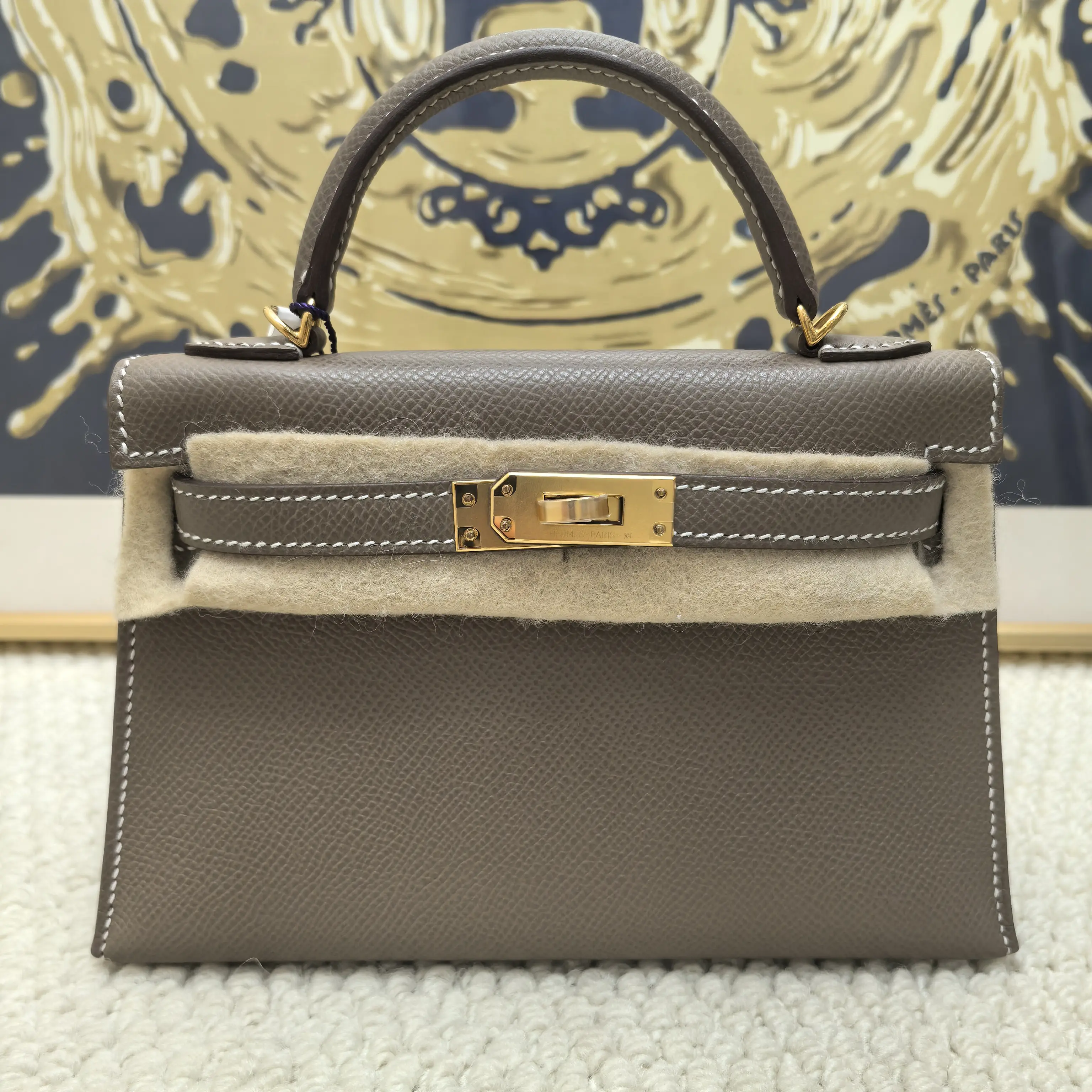 Pre-owned HERMÈS france Tote bags Etoupe Epsom Leather Gold‑Hardware Mini Kelly II Handbag（SZ ）