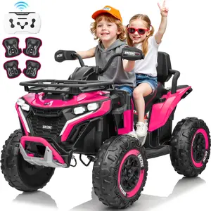 Joyracer 24V Ride on ATV for Kids with Music, 800W 4 Wheeler with 2 XL Seater for Toddlers, EVA Tires Battery Powered Car, Remote Control, Knee Pad, Bluetooth, Toys Car for Big Kids, Perfect Gift for Boys and Girls Aged 3-8
