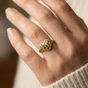 14K Laminated High Quality Nugget Ring Size Adjustable Gold Plated Fashion Jewelry