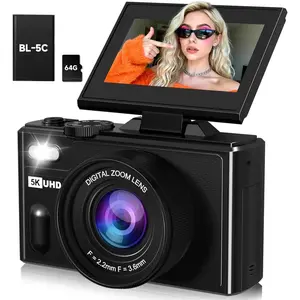 5K Digital Camera,80MP Cameras for Photography with 64GB SD Card,Autofoucs Vlogging Camera for YouTube with 180? Flip Screen,18X Zoom,Anti-Shake Compact Vlog Travel Camera for Beginner,Teens,Black