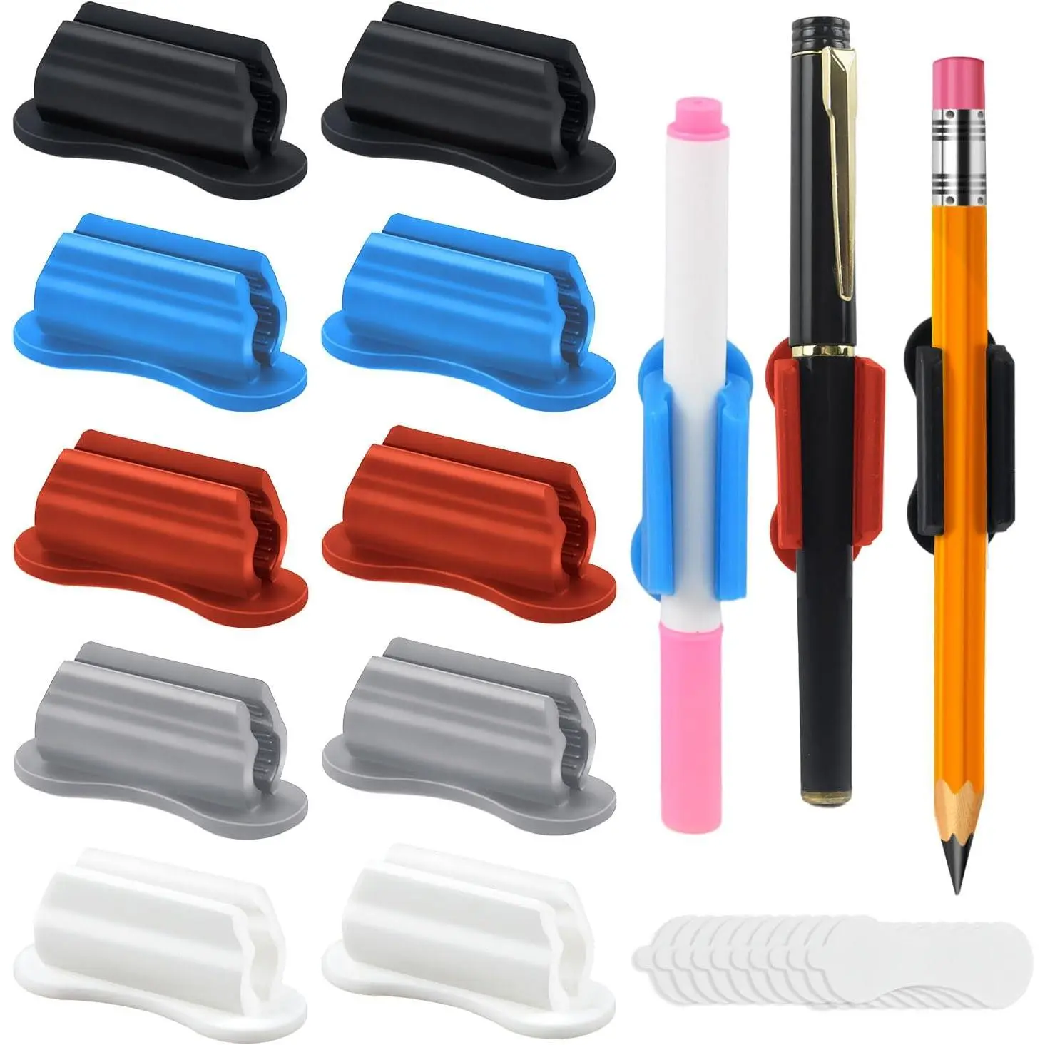 10 Pack Adhesive  Pen Holder Pencil Grips- Sticky Pencil Grips for Desk,Notebook,or Wall, Writing Aid for &Adults,(Fits Pens,Pencils,Tools (ZuheColour, 10 count)