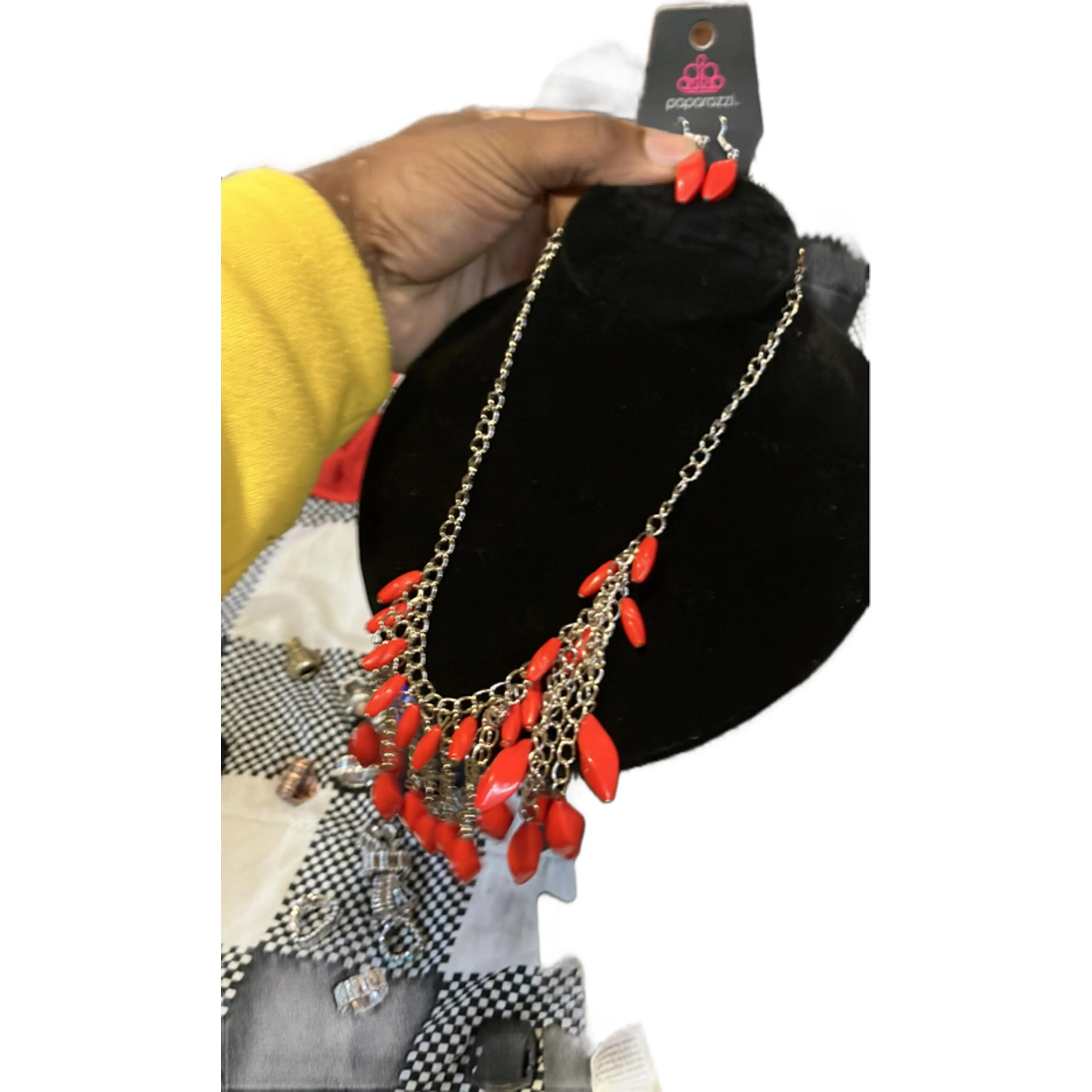 Colorful Red Necklace with Paparazzi Ear Rings Set for Stylish Outfits