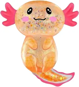 Glitter Axolotl Squishy Stress Toy - Perfect for Memorial Day, Father’s Day & 4th of July! Soft Anxiety Relief Fidget for Kids & Adults, Ideal Party Favor & Holiday Gift
