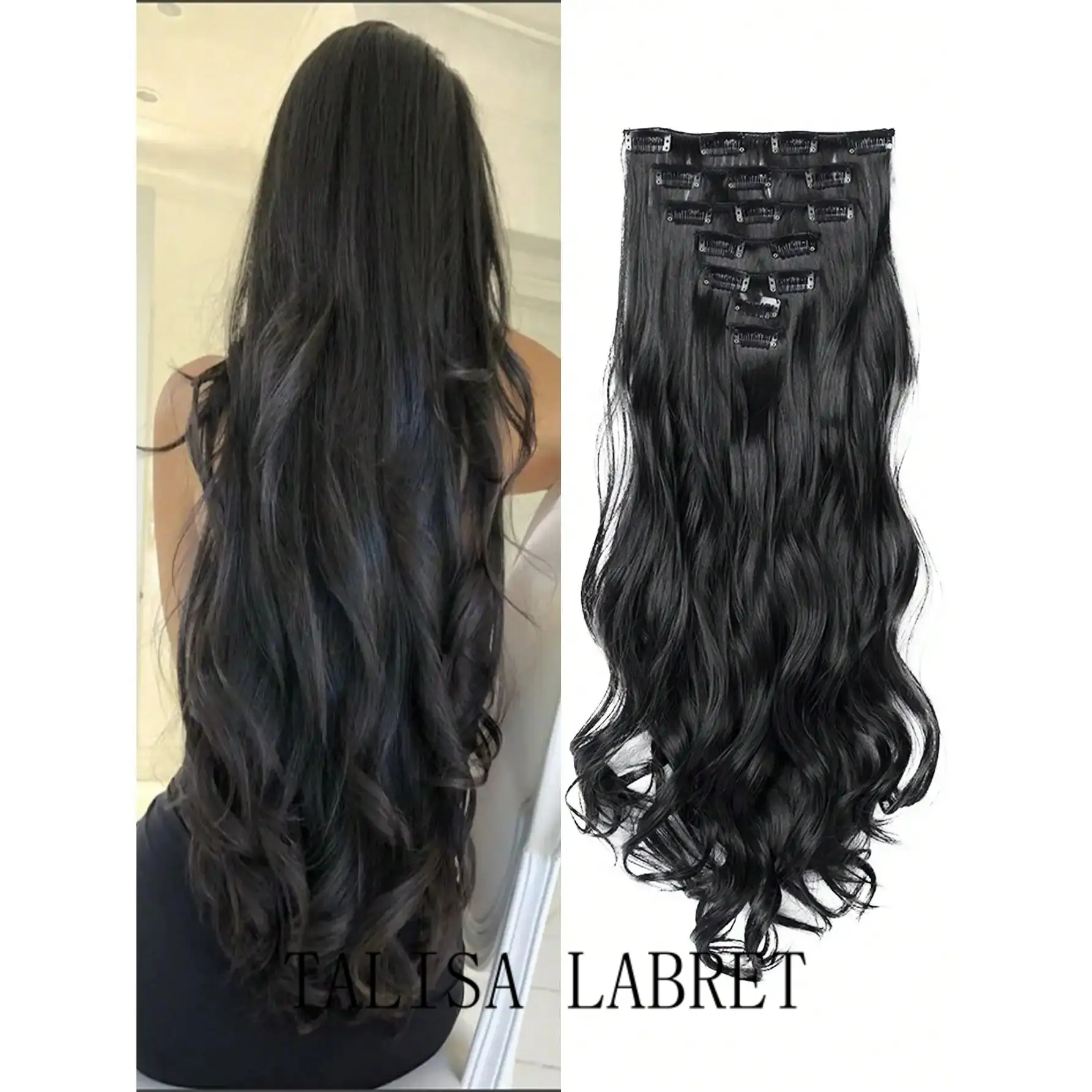 18-30 Ihes 16 Clip Black Natural Daily Long Curly Hair Extensions Seven-Piece Set For WomenFashionTALISA