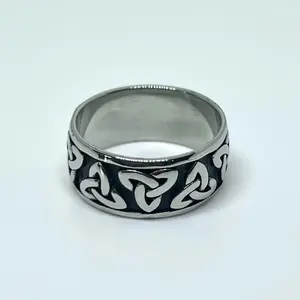 Silver Stainless Steel Celtic Knot Band Ring – Trinity Knot Viking Norse Ring