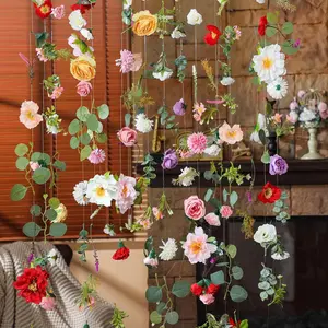6 Pcs 35.4 ft Flower Garlands Artificial Wildflower Vines Floral Backdrop Garlands Hanging Fake Flower Vine Faux Silk Wildflower Decor for Wedding Valentine's Day Home Garden Wall Arch(Floral)valentine's day decor