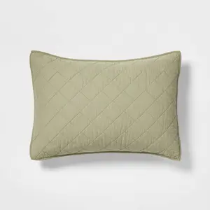 Standard Diamond Stitch Cotton Linen Quilt Sham Moss Green - Threshold: OEKO-TEX Certified, Woven Texture, No Flange Design