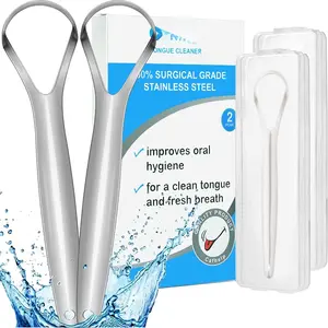 2-Pack Tongue Scraper, 100% Useful Surgical Stainless Steel Tongue Cleaner for Both Adults and Kids, Professional Reduce Bad Breath Metal Tongue Scrapers, Help Your Oral Hygiene (with 2 cases)
