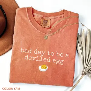 Comfort Colors Bad Day To Be A Deviled Egg T-Shirt, Funny Thanksgiving Comfort Colors Tee, Sarcastic Friendsgiving Shirt, Food Humor Fall Dinner Tee Gift,  Cotton