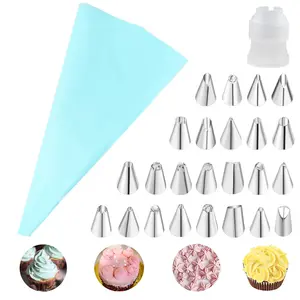 Large Piping Tips Set,Icing Tips with Open Star Decorating Tip, Drop Flower Frosting Tip, Round Pastry Tip and Basketweave Piping Tip for Cake Cupcake Decorating,(Piping tip *24 +Piping bag 12 in *1 +Converter *1)