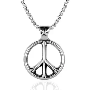 Anti-War Peace Sign Symbol Star Circle Pendant Necklace for Men and Women, 24-inch Chain