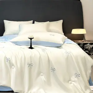 4pcs Ice Silk Summer Bed Set, New Arrival, Includes One Summer Quilt, One Sheet, Two Pillowcases, Comfortable and Cool Bedding