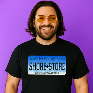 Shore Store License Plate T-Shirt blue | Official Jersey Shore Tee | Exit 82 New Jersey Graphic Tee | Classic Black Unisex Summer Shirt | Shore Store Original | Sizes S to 5XL men gifts