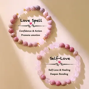 Love Spell Bracelet - Rose Quartz & Rhodonite Pink Zebra Jasper （Promote Emotion & Deepen Existing Bonds ） Energy Gemstone Crystal Charm Bracelet Pink Jewelry Bracelet Women Fashionable Gift
