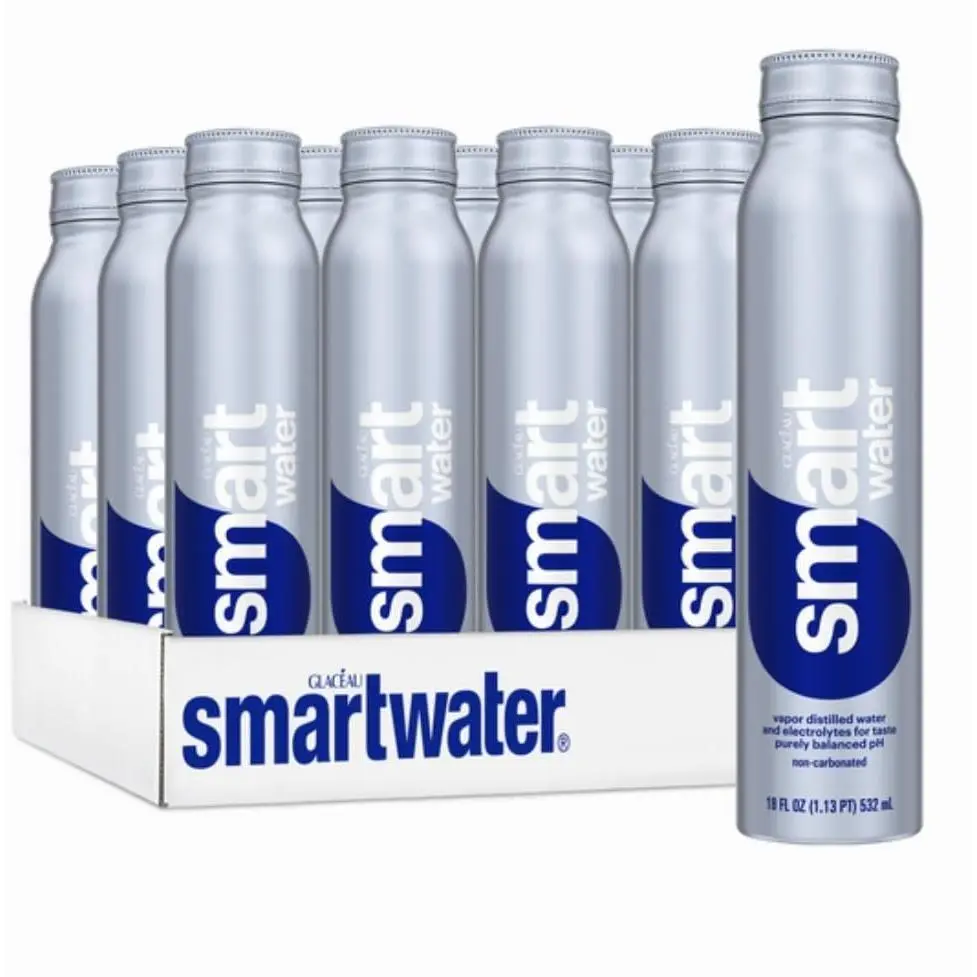 Smartwater Glaceaue Aluminum Water 18 fl oz 12 Pack - Pure Distilled Water for Health & Wellness