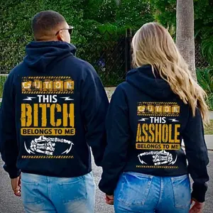 Matching Couple Hoodie This Assh0le-Biitch Belongs To Me Graphic Couple Hoodies Casual Fleece Fabric Pullover for Women for Men, Perfect Gift Classic Menswear Cotton Unisex, Trendy Best Gift SS