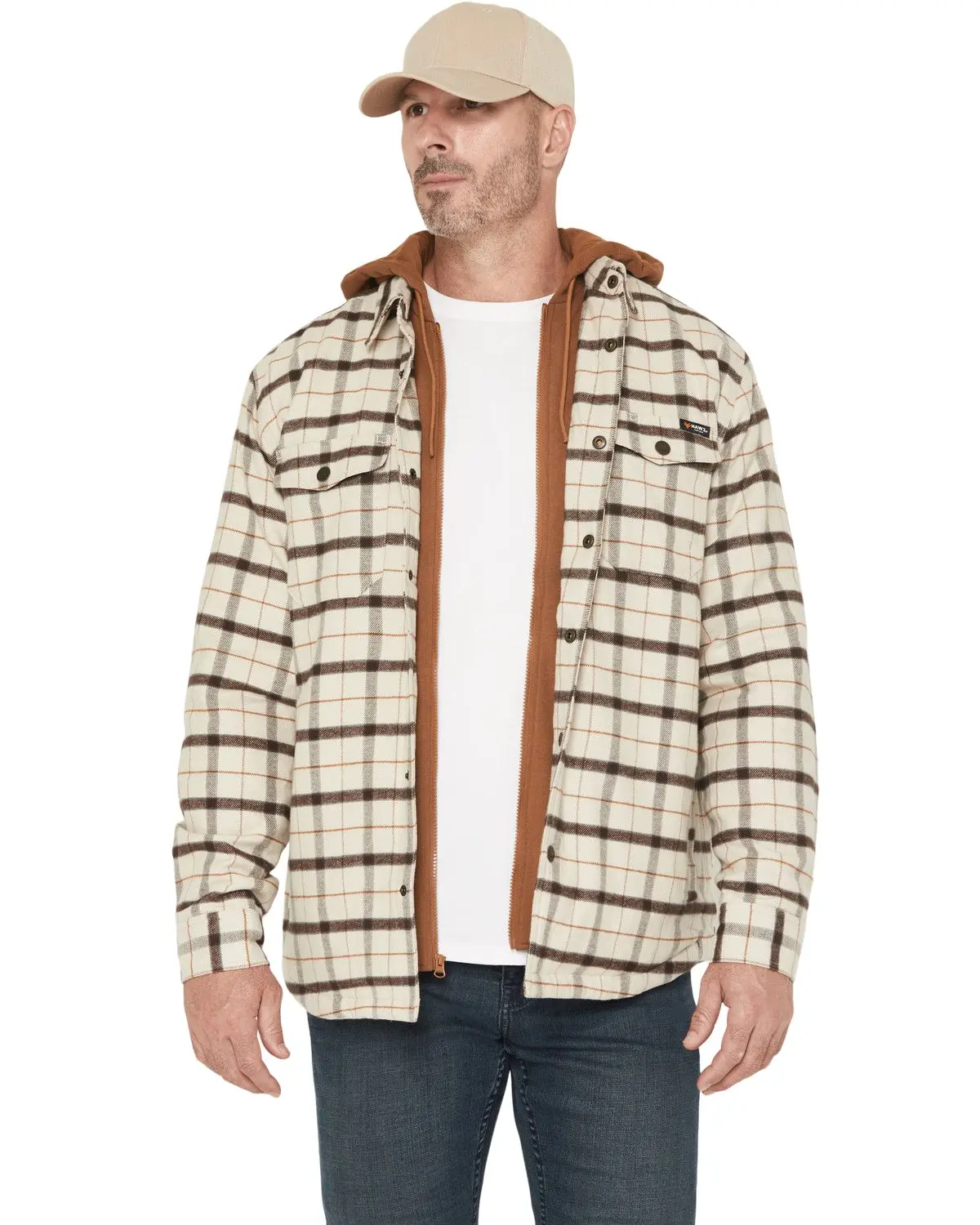 Hawx Men's Men'S Bronson Plaid Print Insulated Hooded Flannel Shirt Jacket - Hxfa25o8-Tan
