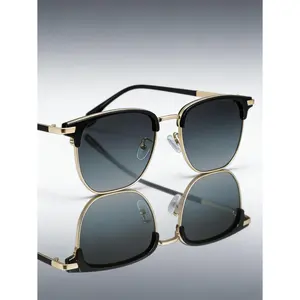 Vintage Half Frame Browline Sunglasses for Men Retro Ins Style Classic UV Protection Outdoor Shades