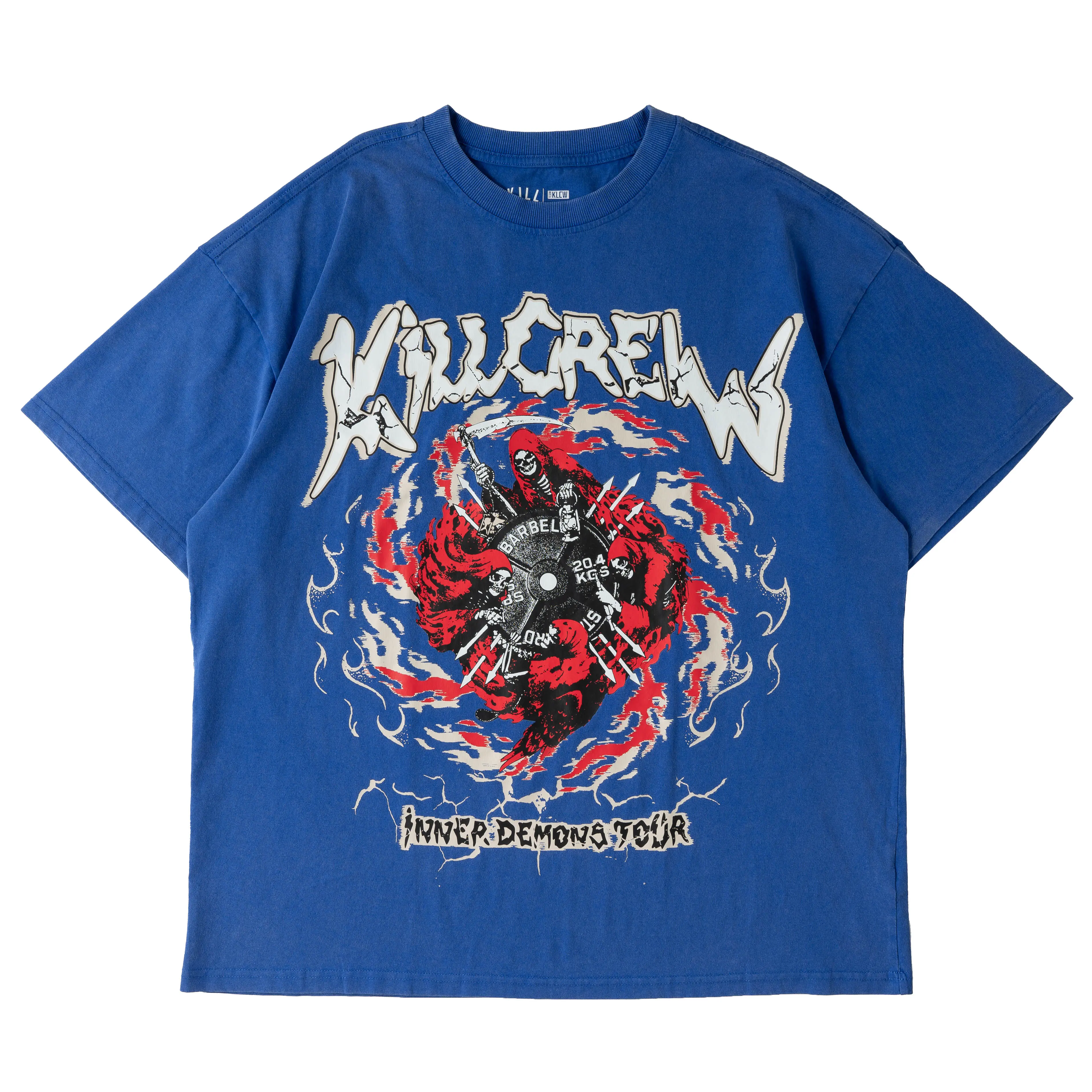 Kill Crew Demons Tour Graphic T-Shirt for Men, Oversized Vintage Fit in Soft Acid Washed Cotton, Casual Short Sleeve Streetwear, Shortsleeve, Loose, Tops, Relaxed Fit