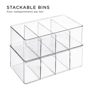 Sorbus Set of 2 Clear Storage Bins with Dividers