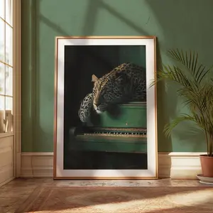 Leopard Print on Piano, Big Cat Poster, Jungle Animal Wall Art, Room Decor, 5 Sizes, 8x12 to 27x40 inch, Unframed