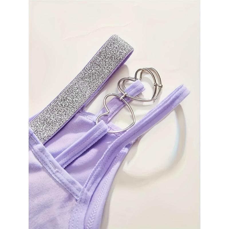 6 Pack Women's Sexy Heart-Shaped Chain Bikini Panties - Mixed Colors, Fashionable Soft Breathable Nylon Blend, Mature Elegant Low-Waist Design, Suitable for Parties and Romantic Dates Swim Knicker