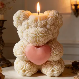 3D Rose Bear Silicone Mold for DIY Candles Aromatherapy Resin Craft Handicraft Soft Durable Temperature Resistant 7.3x6.5x9cm Home Relaxation Unique Gifts